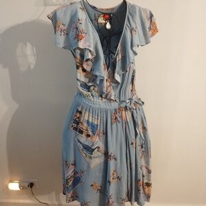 Maeve Anthropology Blue Floral Print Wrap Dress Size S